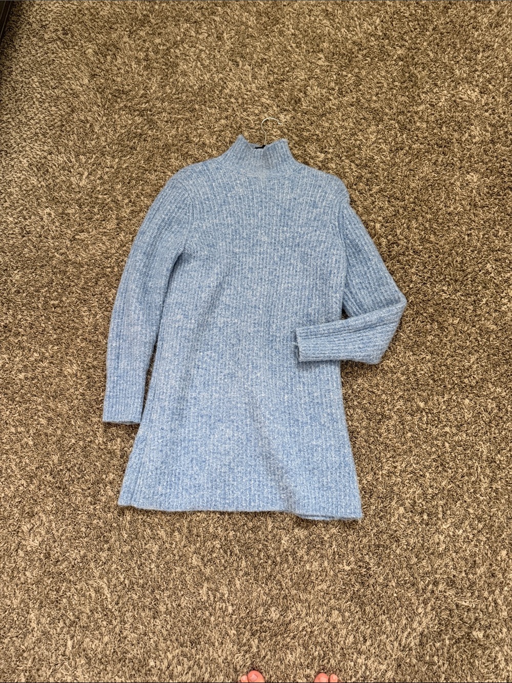 Zara Light Blue Ribbed Mock Turtleneck Tunic Sweater Dress